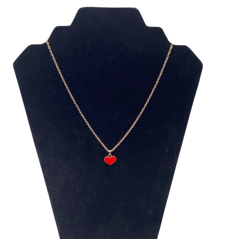 Love Heart Chain Necklace Red Gold Tone Women's Jewelry Elegant